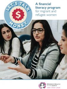 The front page of the 'Let's Talk Money' brochure. A photograph of three women appears on the cover, alongside the let's talk money logo and the WHIN logo.