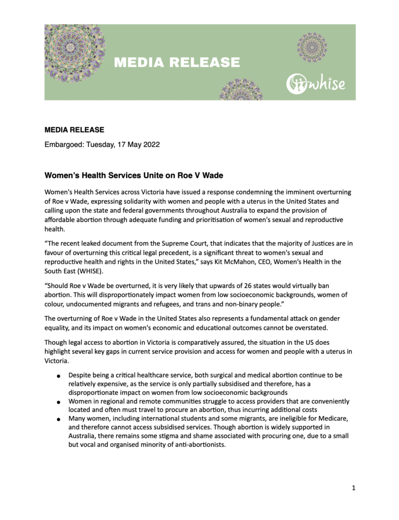 Image shows the first page of a media release.