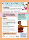 The front cover of the 2022 Sexual and Reproductive Health Fact Sheet for the Northern Metropolitan Region of Melbourne. An illustration of a woman with brown skin and active wear stretching her arm appears in the bottom right. An illustration of and Australian plant appears in the top right corner.