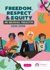 The front cover of WHIN's FRESH strategy. Text says 'Freedom, Respect and Equity in Sexual Health 2022–2026'. Below, illustrations of four diverse women appear. The WHIN logo appears in the bototm right. Various colours and illustrations of Australian plants appear in the background.