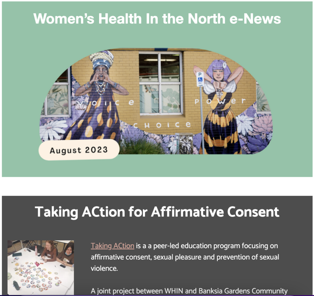 Image shows the August 2023 WHIN enews